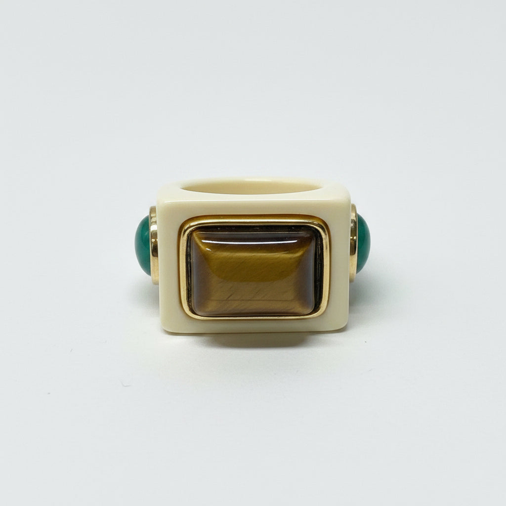 Ivory Resin - Tiger Eye Ring