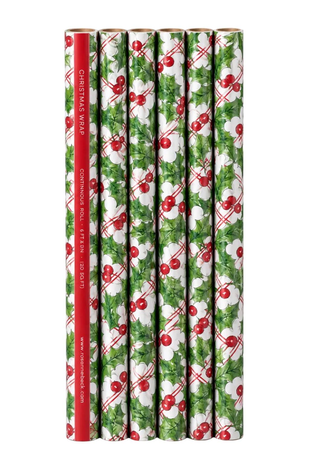 Holly Sprigs with Berries on Red Trellis Background Wrapping Paper