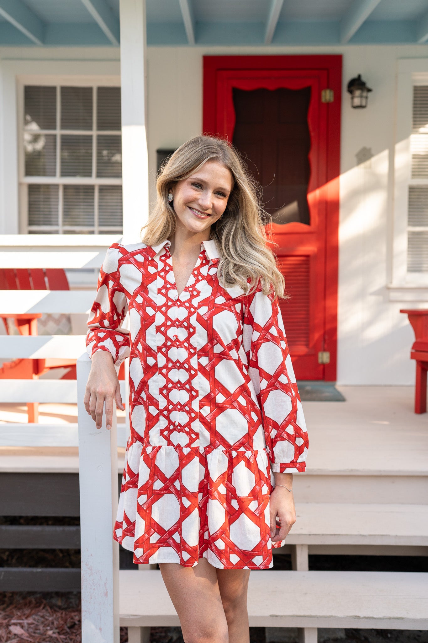 Anna Cate Porter Dress - Red Trellis