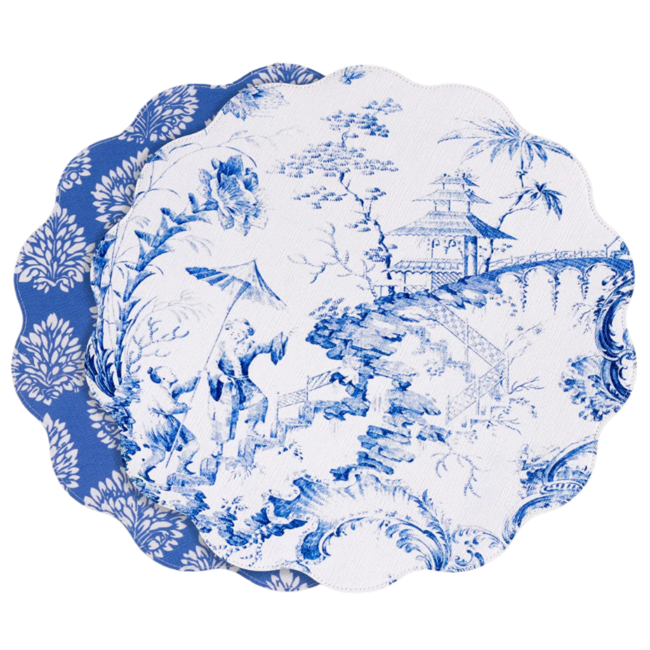 Blue & White Chinoiserie Reversible Placemats - Set of 4