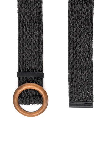 Circle Buckle Raffia Belt - (beige or black)