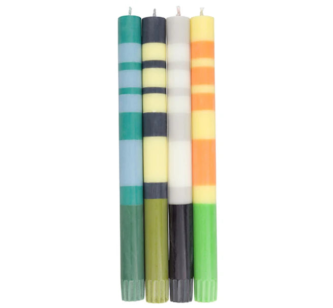 British Colour Standard Striped Candles,  Box of 4, Greens & Yellows