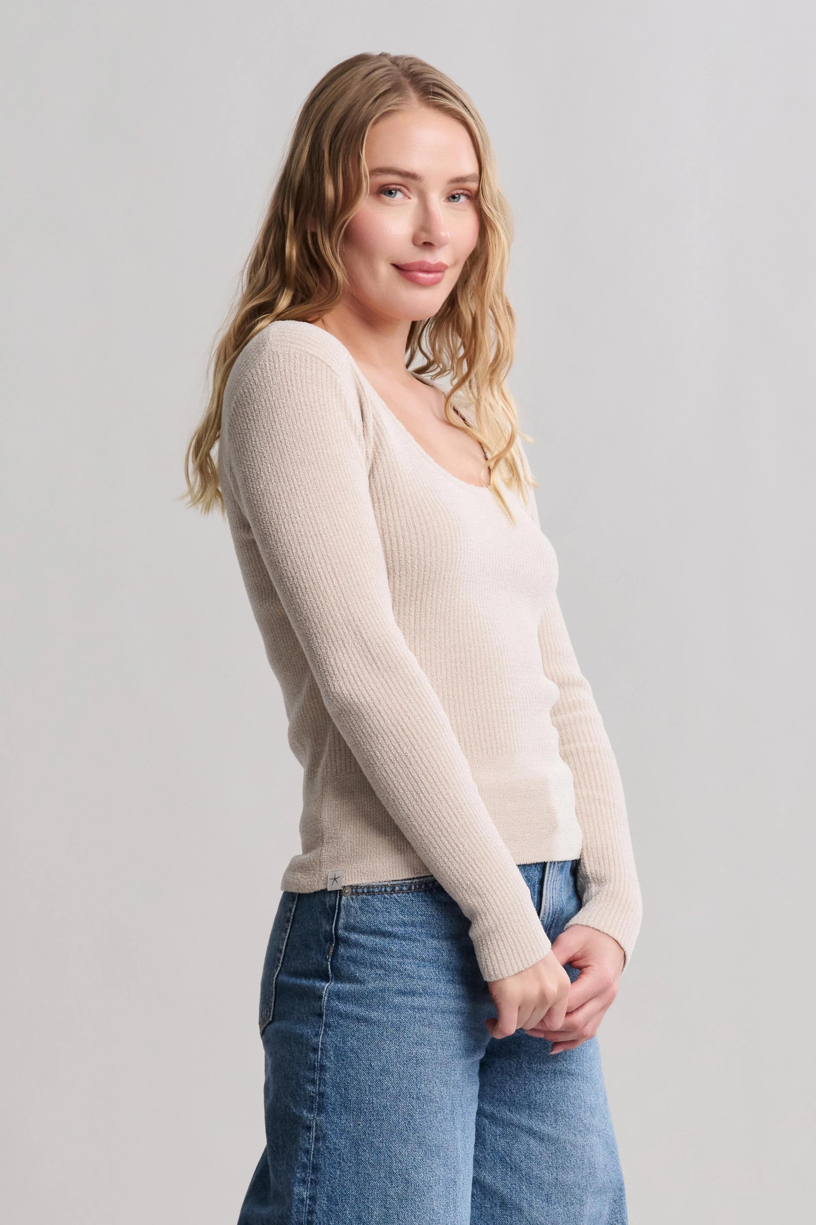 Barefoot Dreams Ultra Lite Scoop Neck Top - Stone