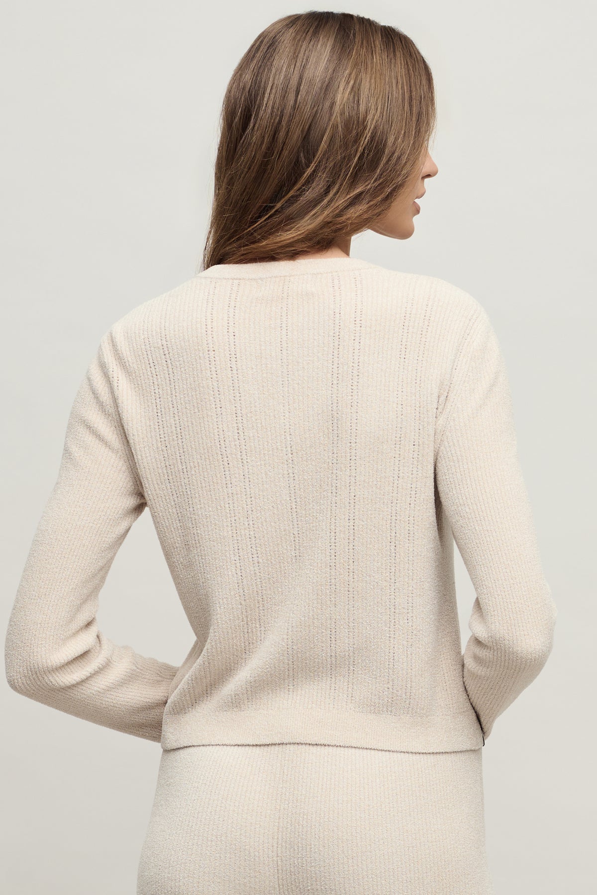 Barefoot Dreams CozyChic Ultra Lite® Pointelle Rib Ruffle Front Cardigan - Stone