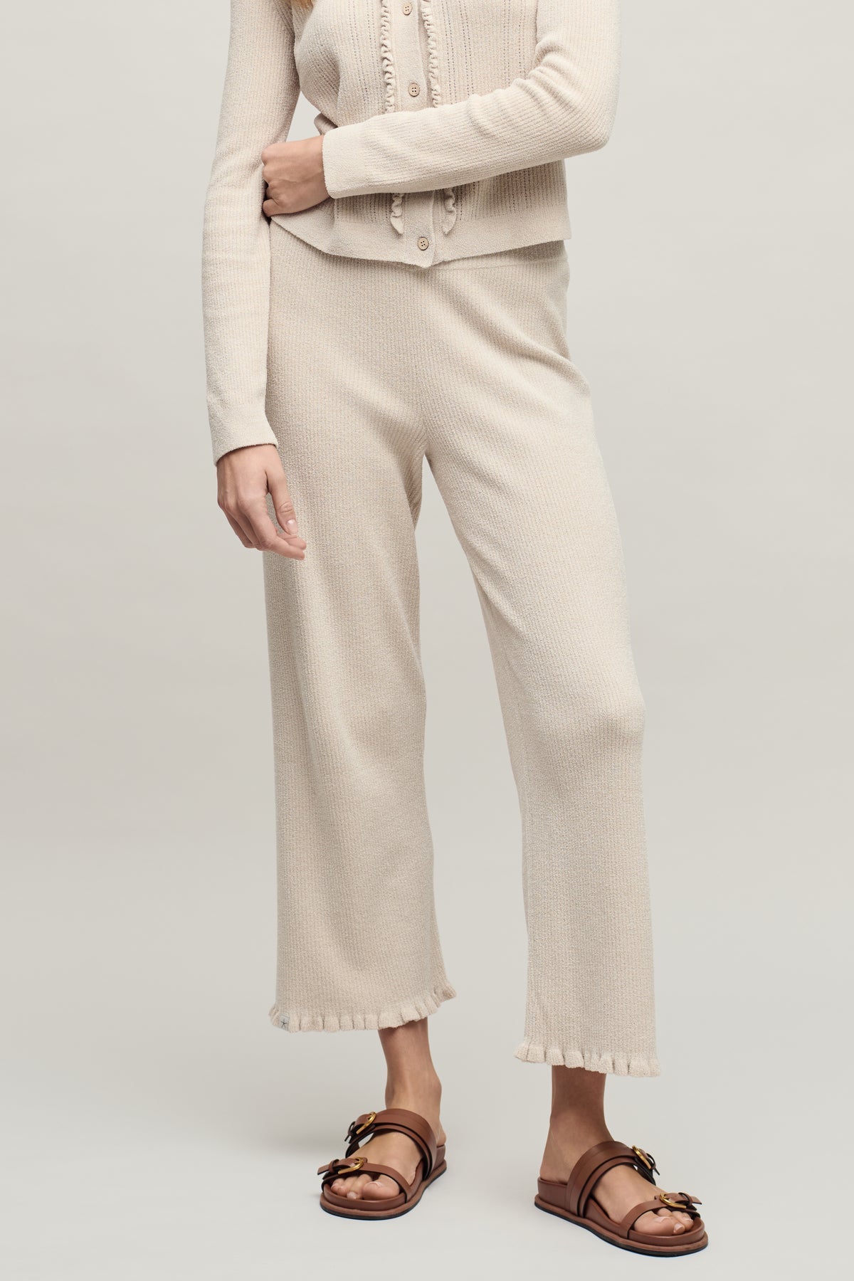 Barefoot Dreams CozyChic Ultra Lite® Rib Ruffle Hem Ankle Pant - Stone