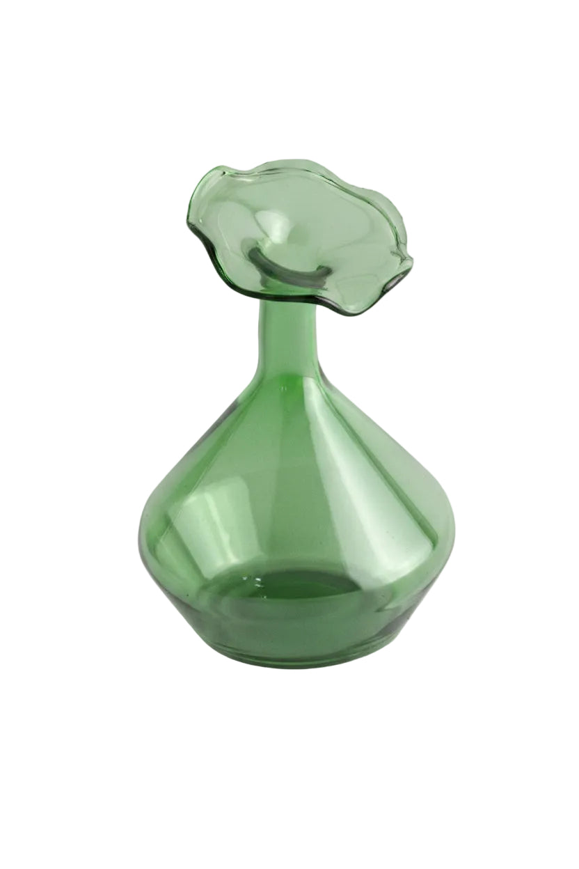 Glass Vase Angled Neck - Green 4.5"