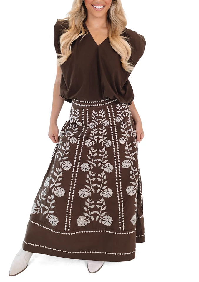 Maelan Midi Skirt | Brown