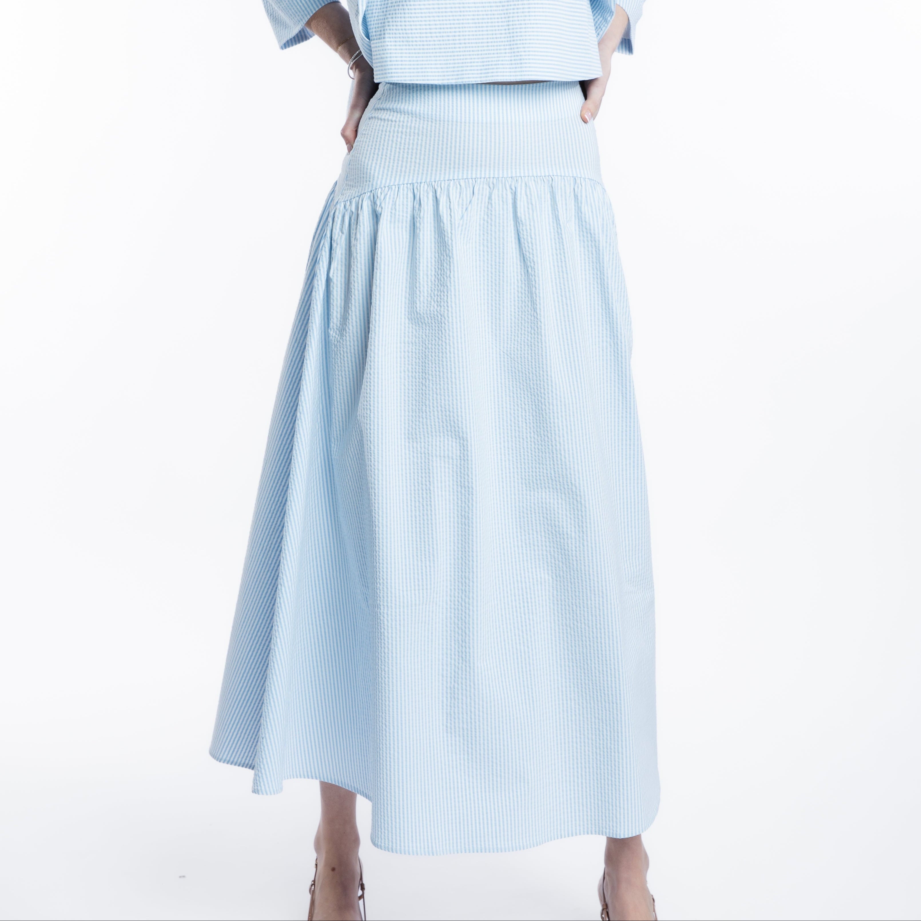 Burgess Lauren Seersucker Skirt - White & Sky