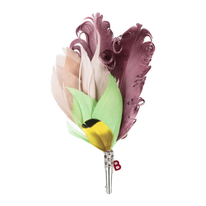 Feather Brooch - Burgandy and Green