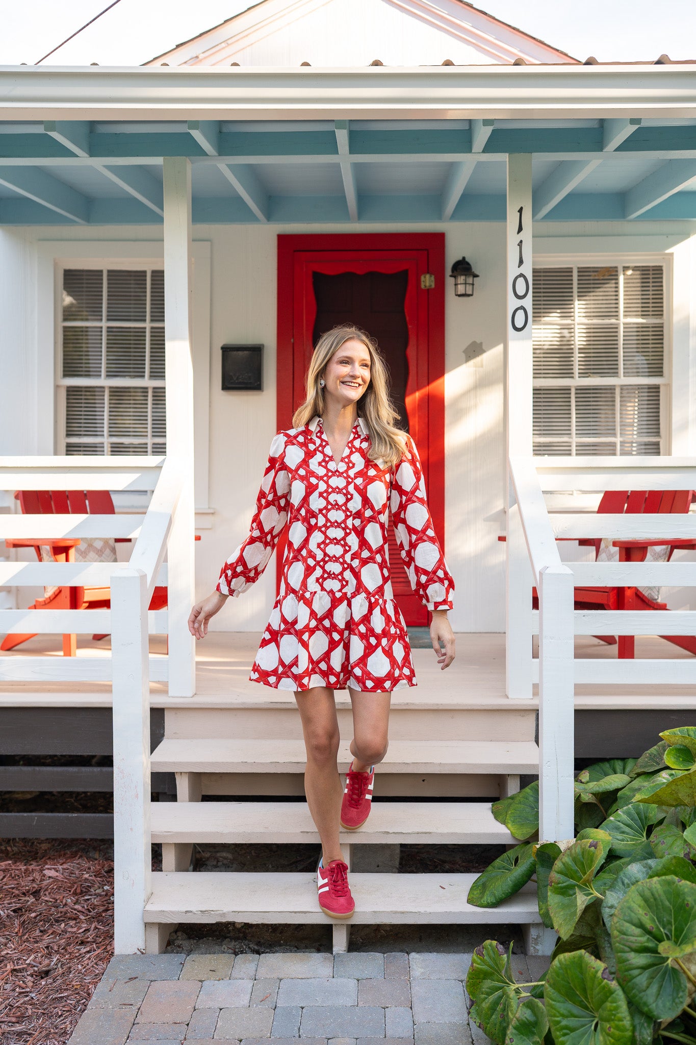 Anna Cate Porter Dress - Red Trellis