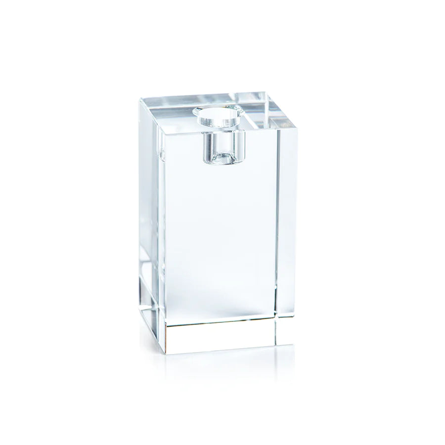 Rectangle Crystal Glass Taper Holder - Clear 4.25"