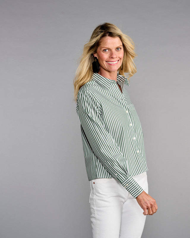 Claridge & King The Crop in Evergreen Stripe