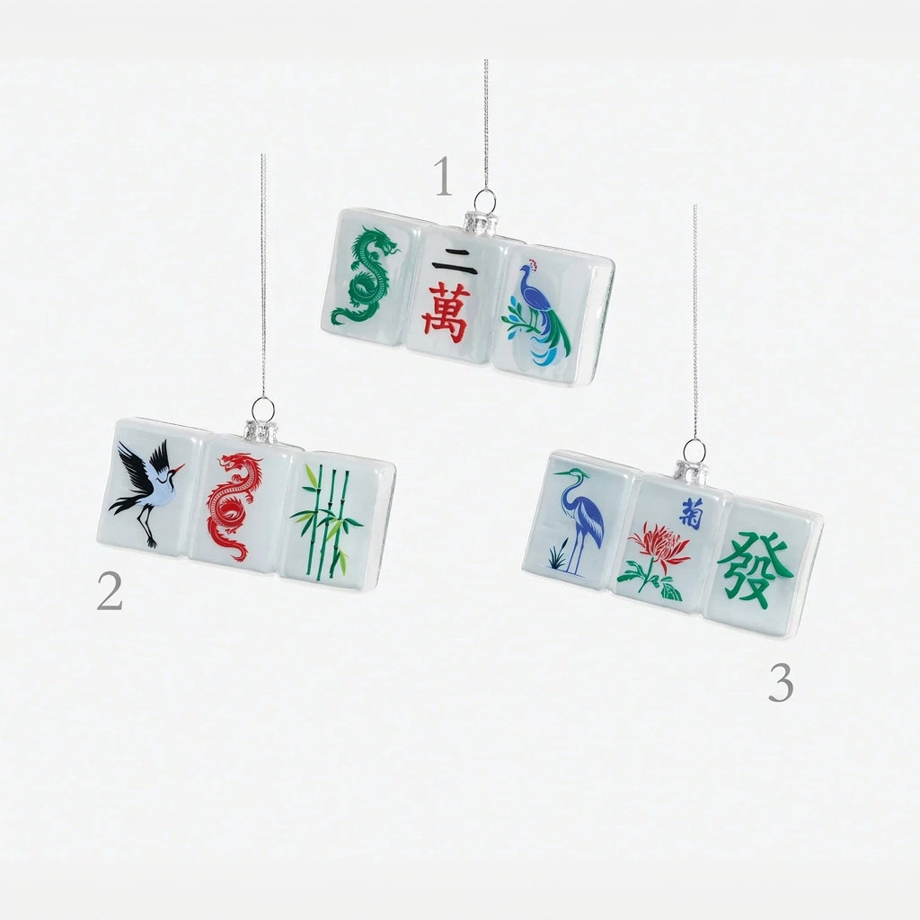 Mahjong 3 Asst'd Glass Ornaments
