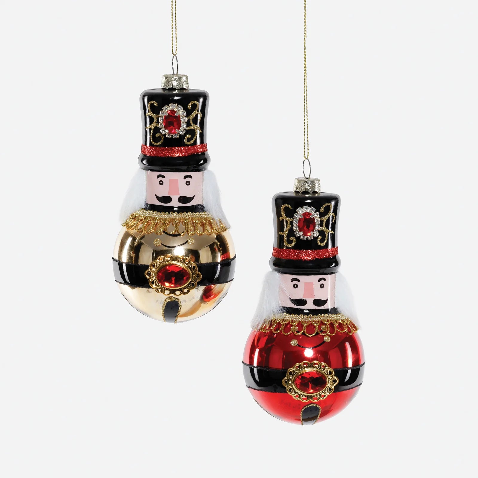 Nutcracker Ball Glass Ornament - Gold or Red