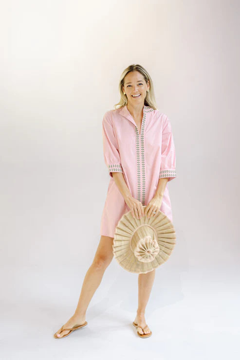 Navy Bleu Campbell Dress - Pink with Green