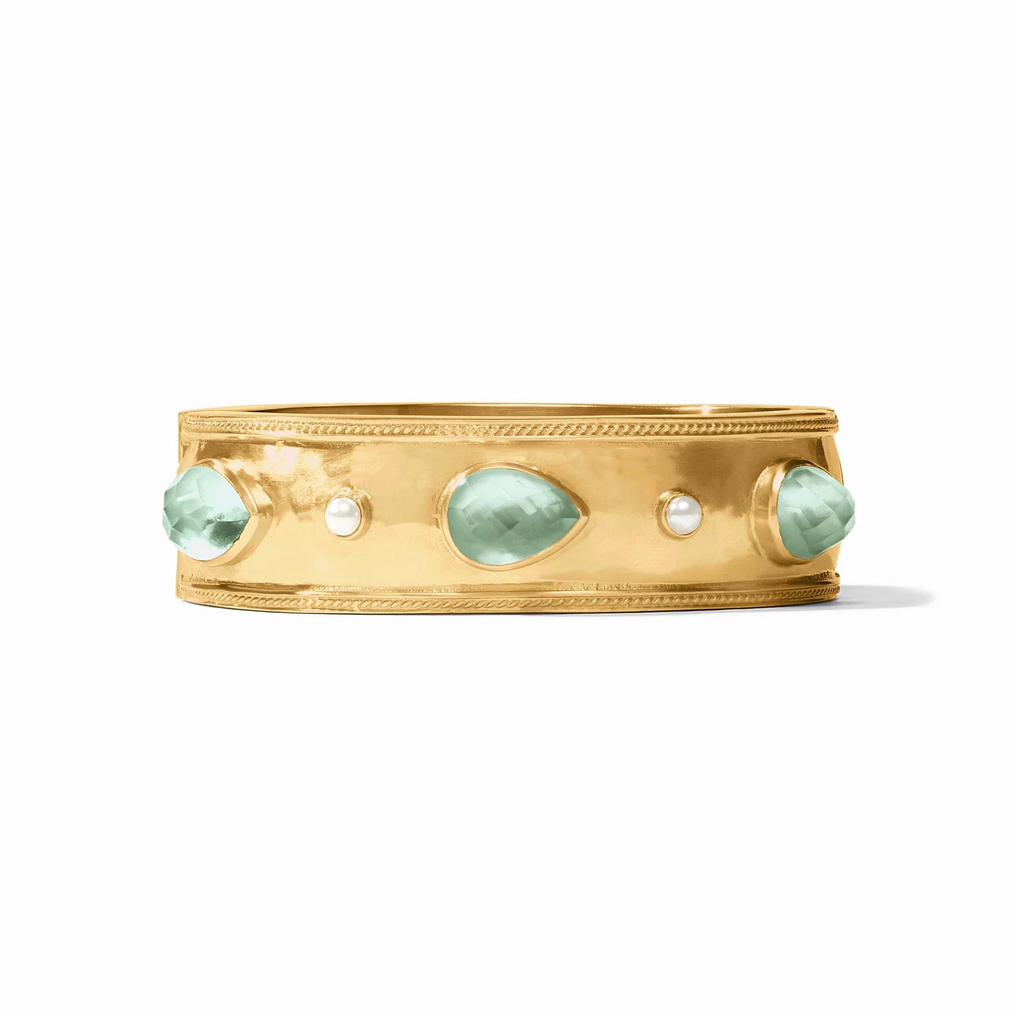 Julie Vos Cannes Stone Statement Hinge Bangle- Iridescent Aquamarine Blue