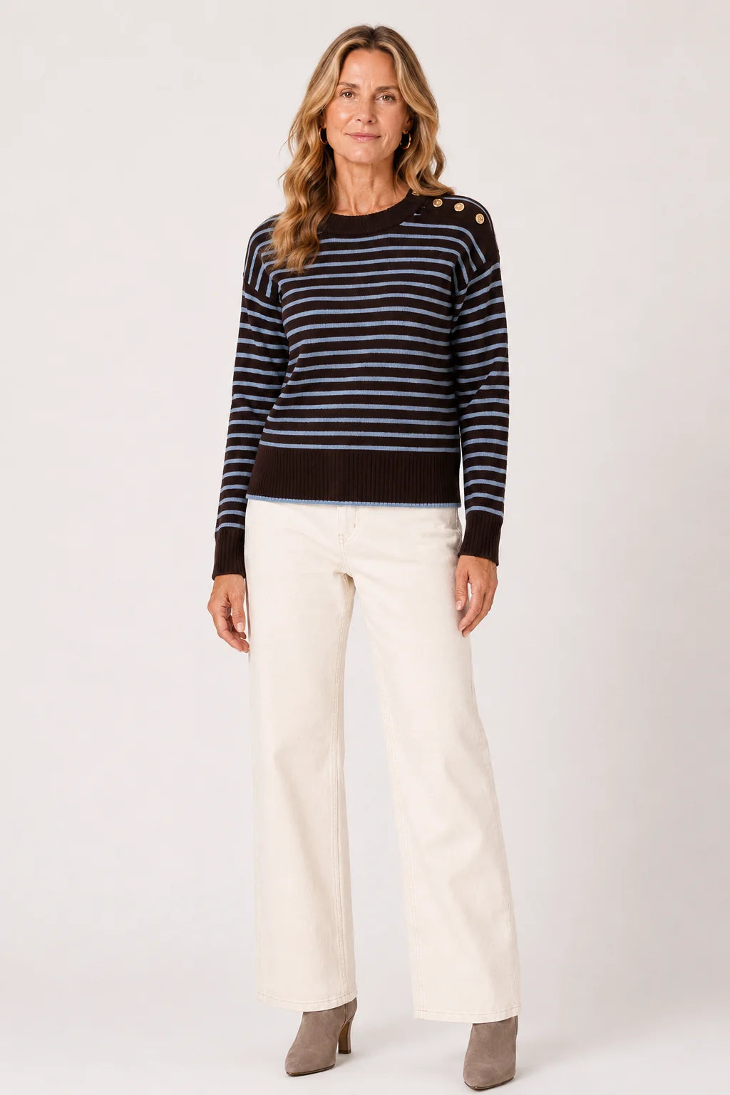 The Burgess Collection The Abigail Sweater | Cocoa and Sky Stripe