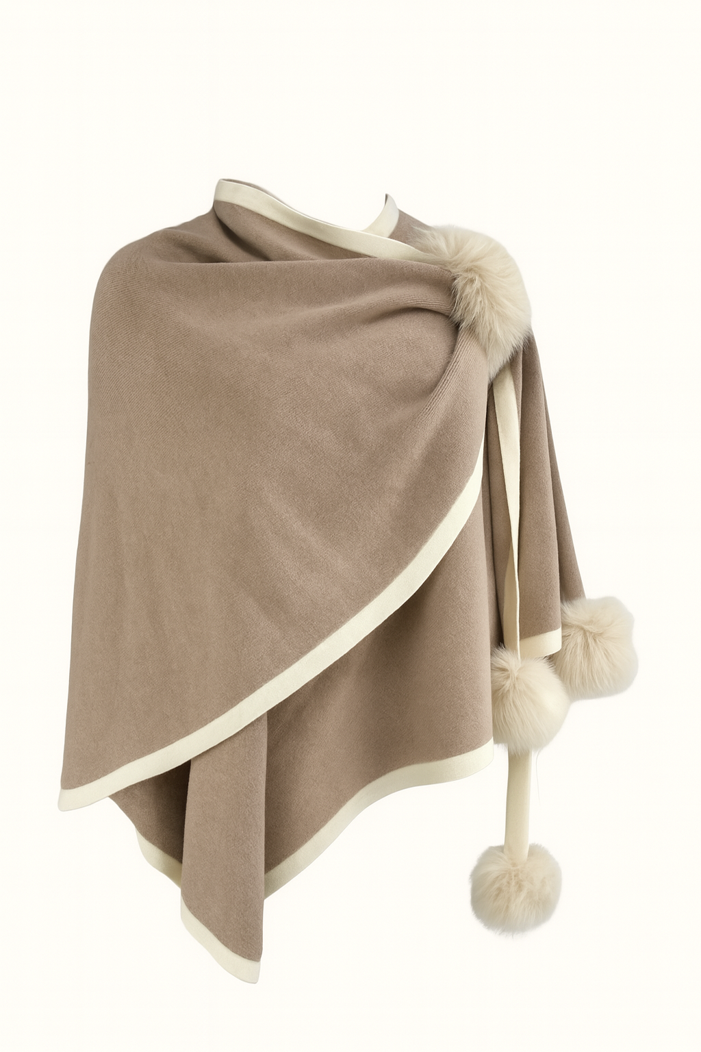 Knit Wrap with Fox Poms - 4 colors