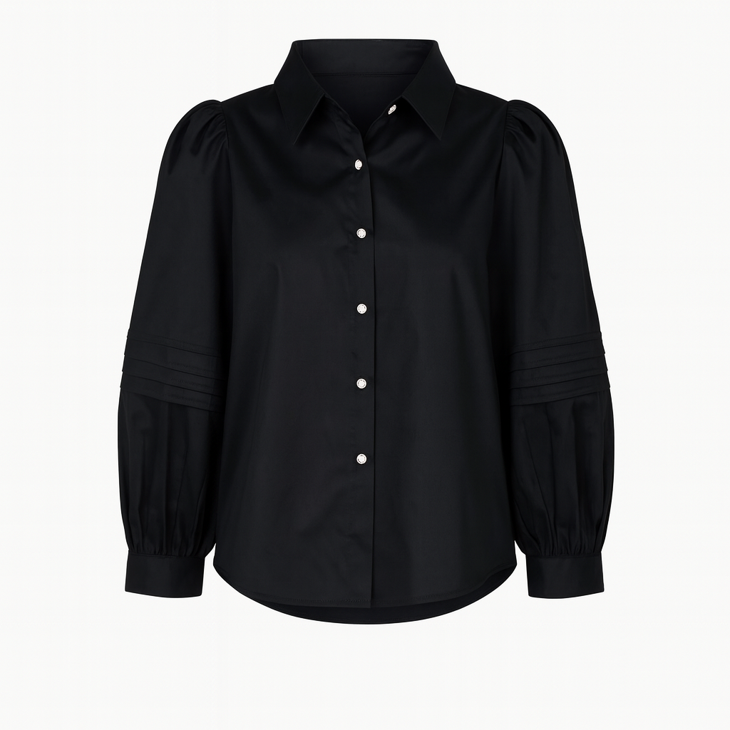 Emily McCarthy Long Sleeve Oxford - Black Cotton Poplin