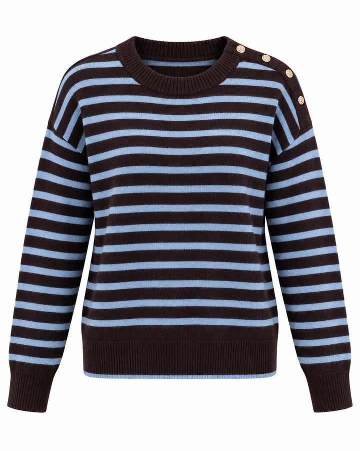 The Burgess Collection The Abigail Sweater | Cocoa and Sky Stripe