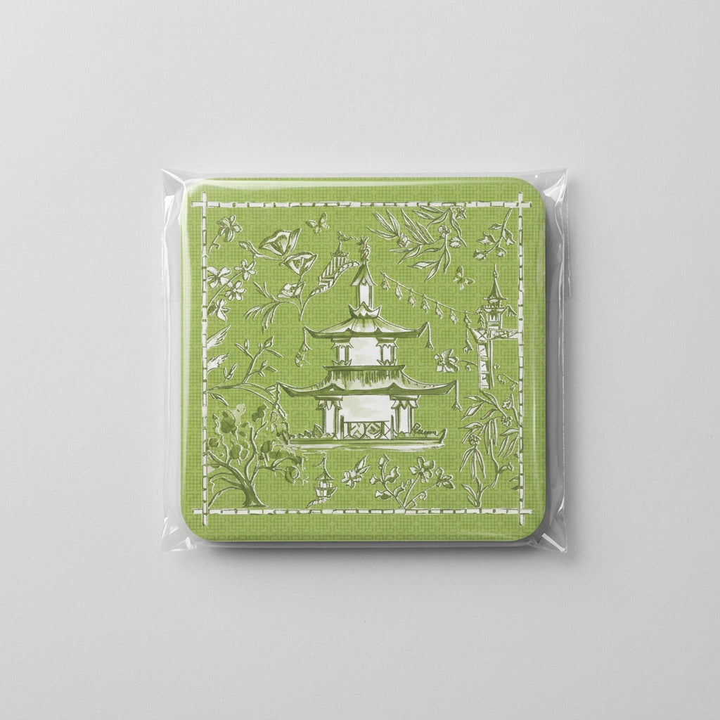 Green Pagoda Pattern Drink Coaster