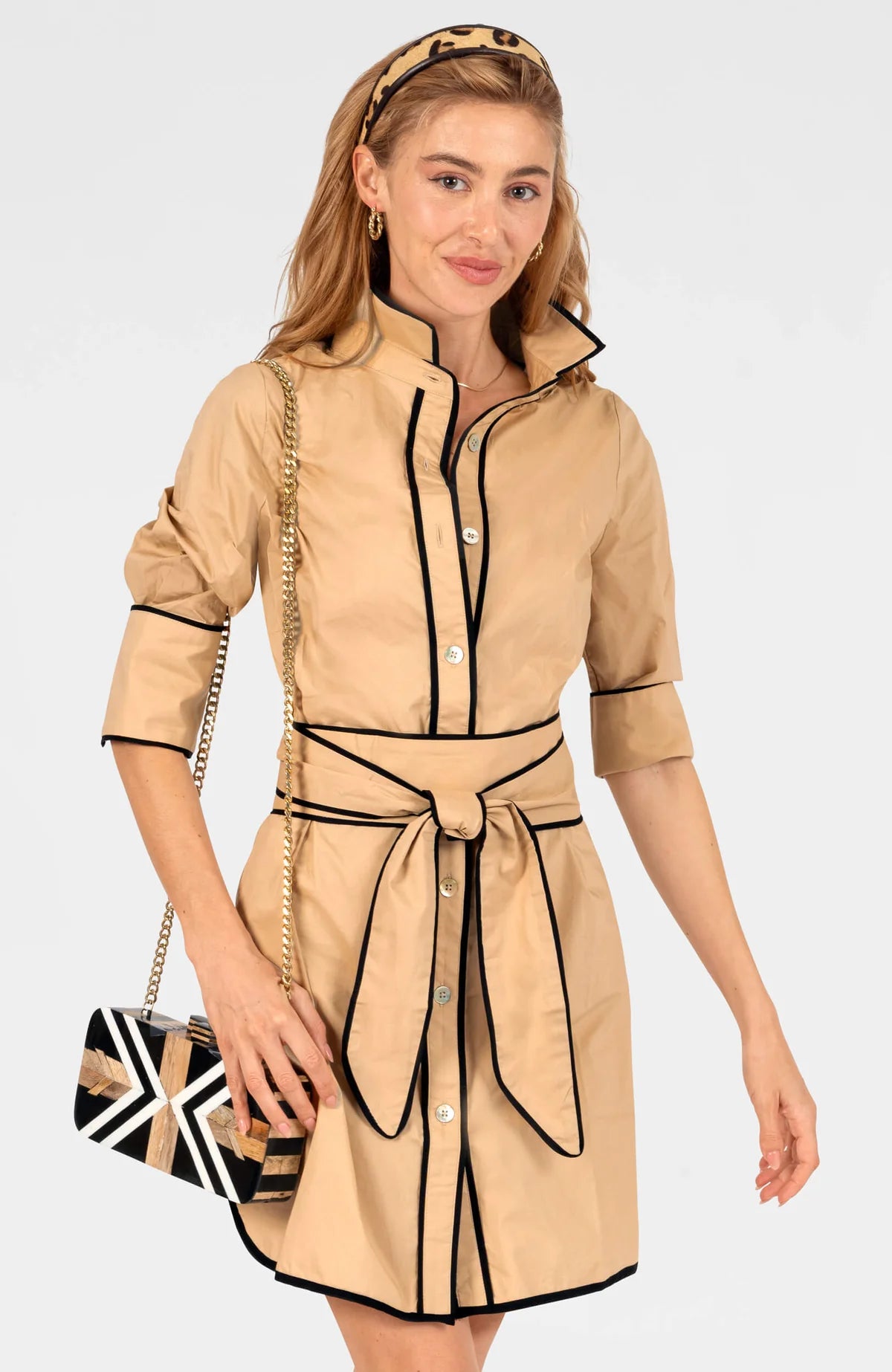 Gretchen Scott Shirt Tails Short Dress - Khaki/Black