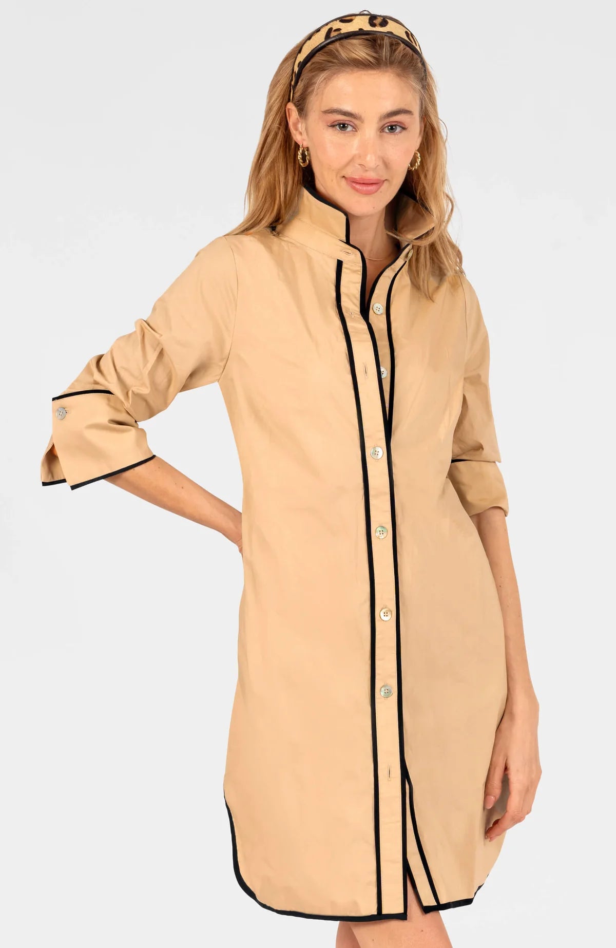 Gretchen Scott Shirt Tails Short Dress - Khaki/Black