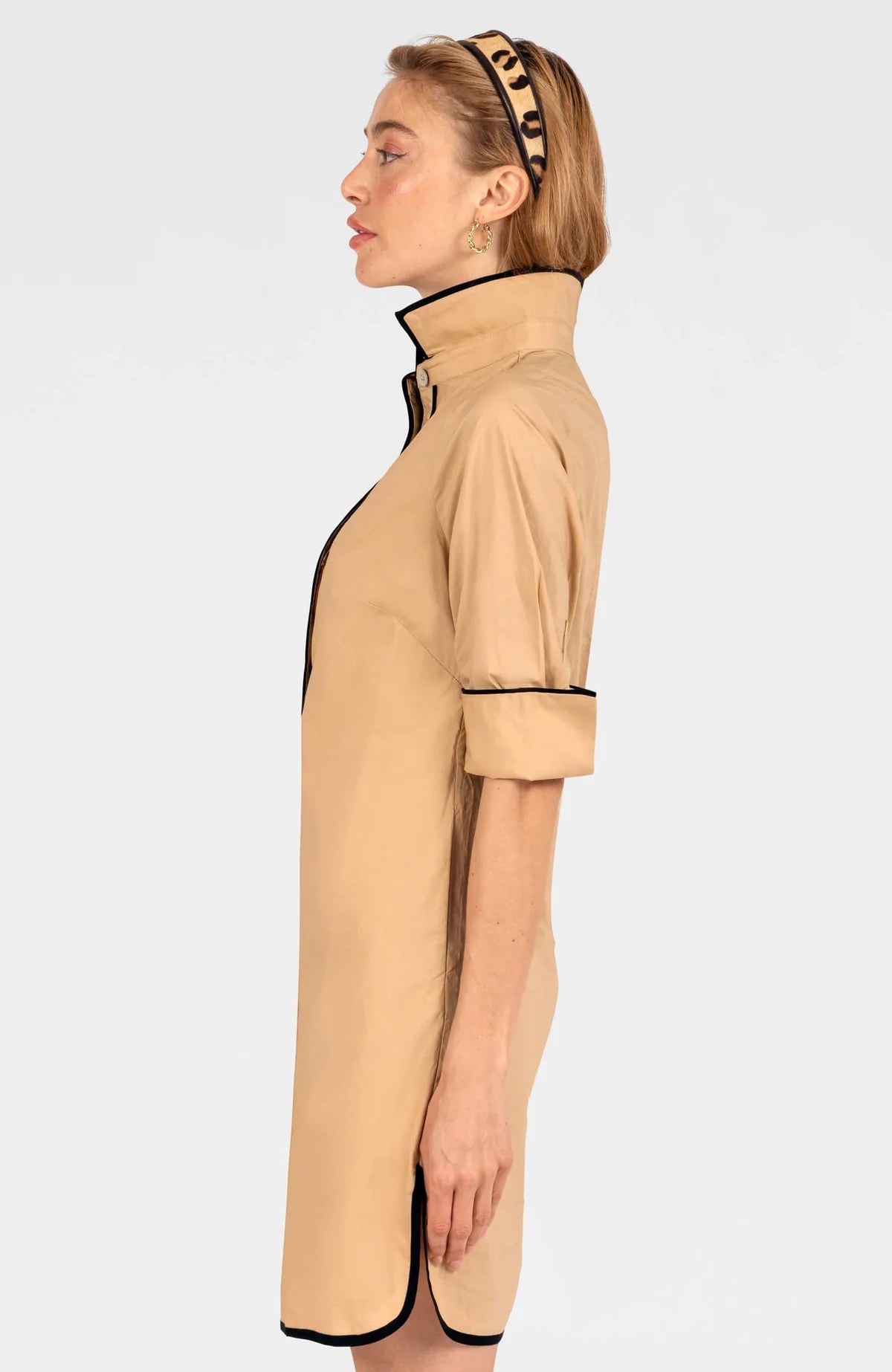 Gretchen Scott Shirt Tails Short Dress - Khaki/Black