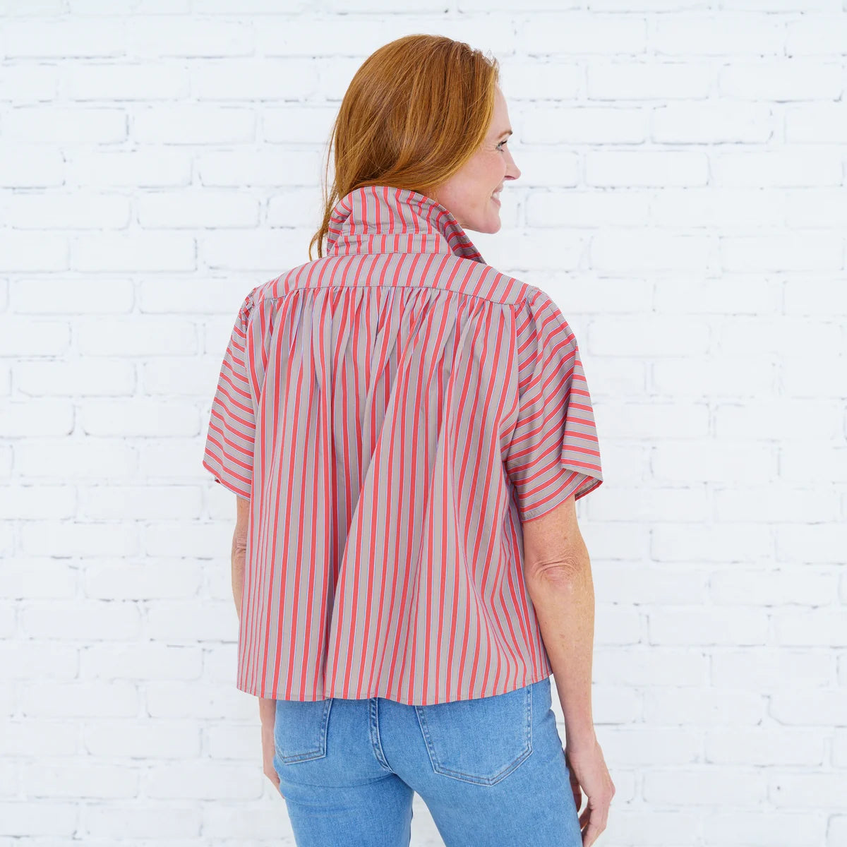 Caryn Lawn Ellie Top Khaki/Orange Stripe