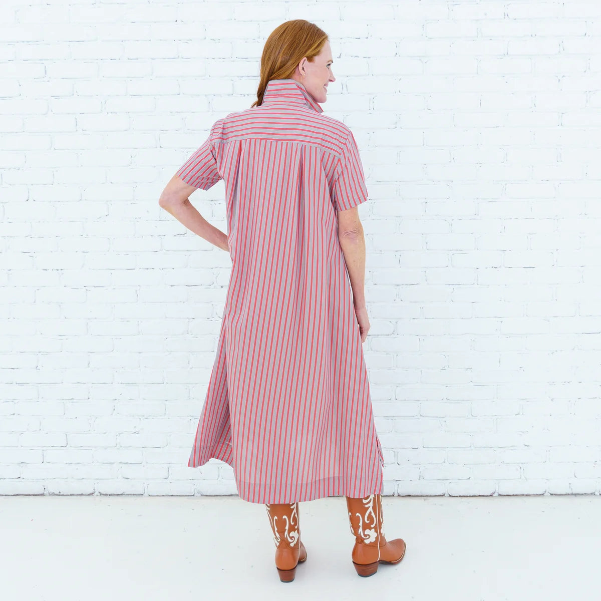 Caryn Lawn Millie Dress | Khaki/Orange Stripe