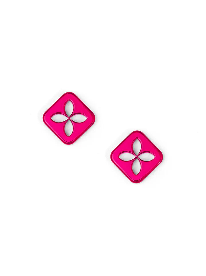 Quatrefoil Cutout Square Earring - (eight colors)