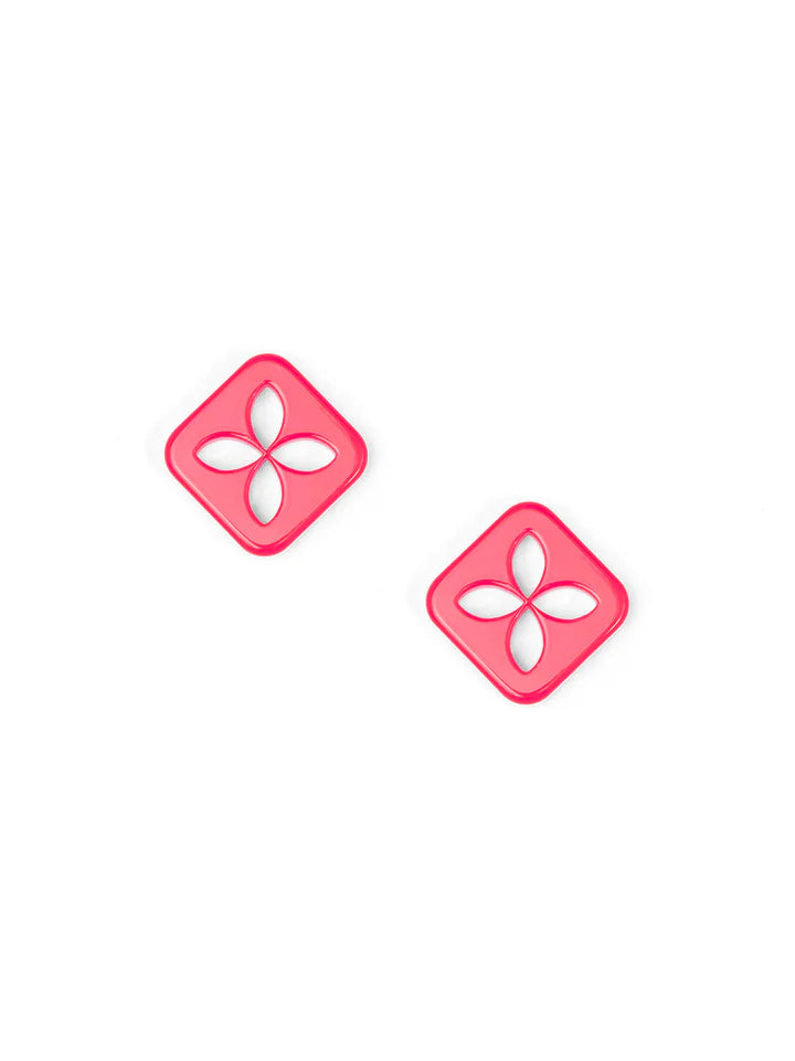 Quatrefoil Cutout Square Earring - (eight colors)