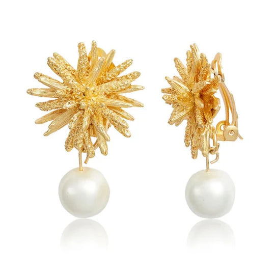 Starburst X Pearl Clip Earrings