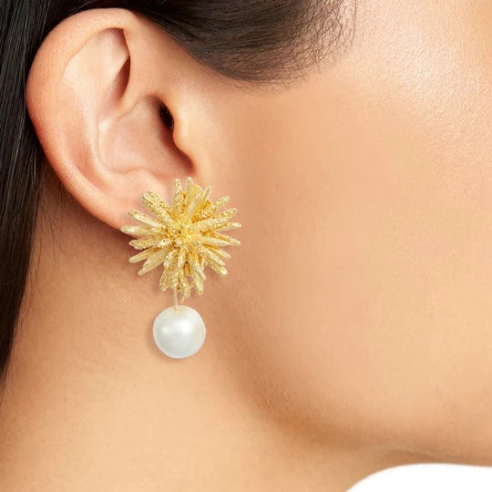 Starburst X Pearl Clip Earrings