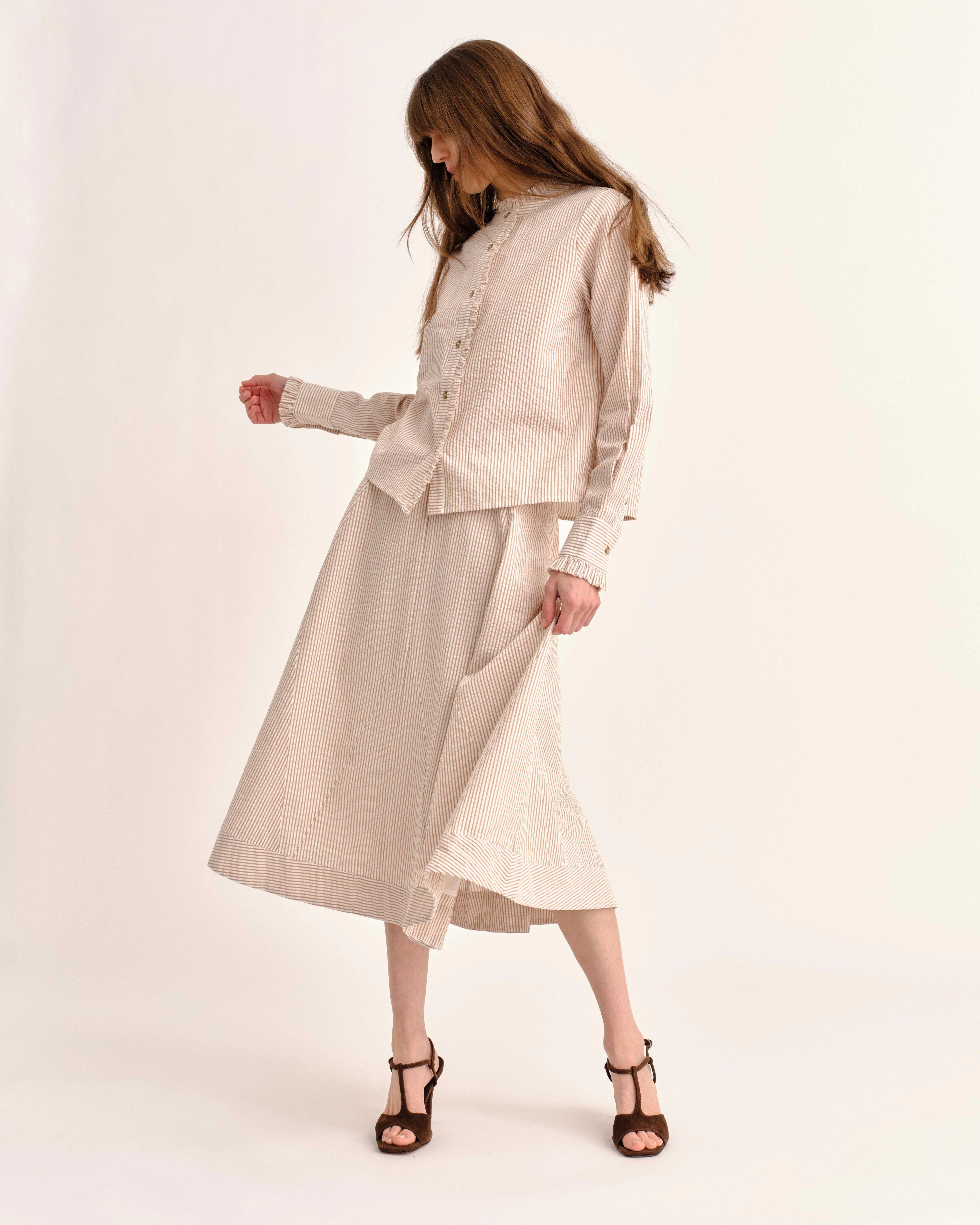 Cartolina Percy Shirt-Camel Stripe