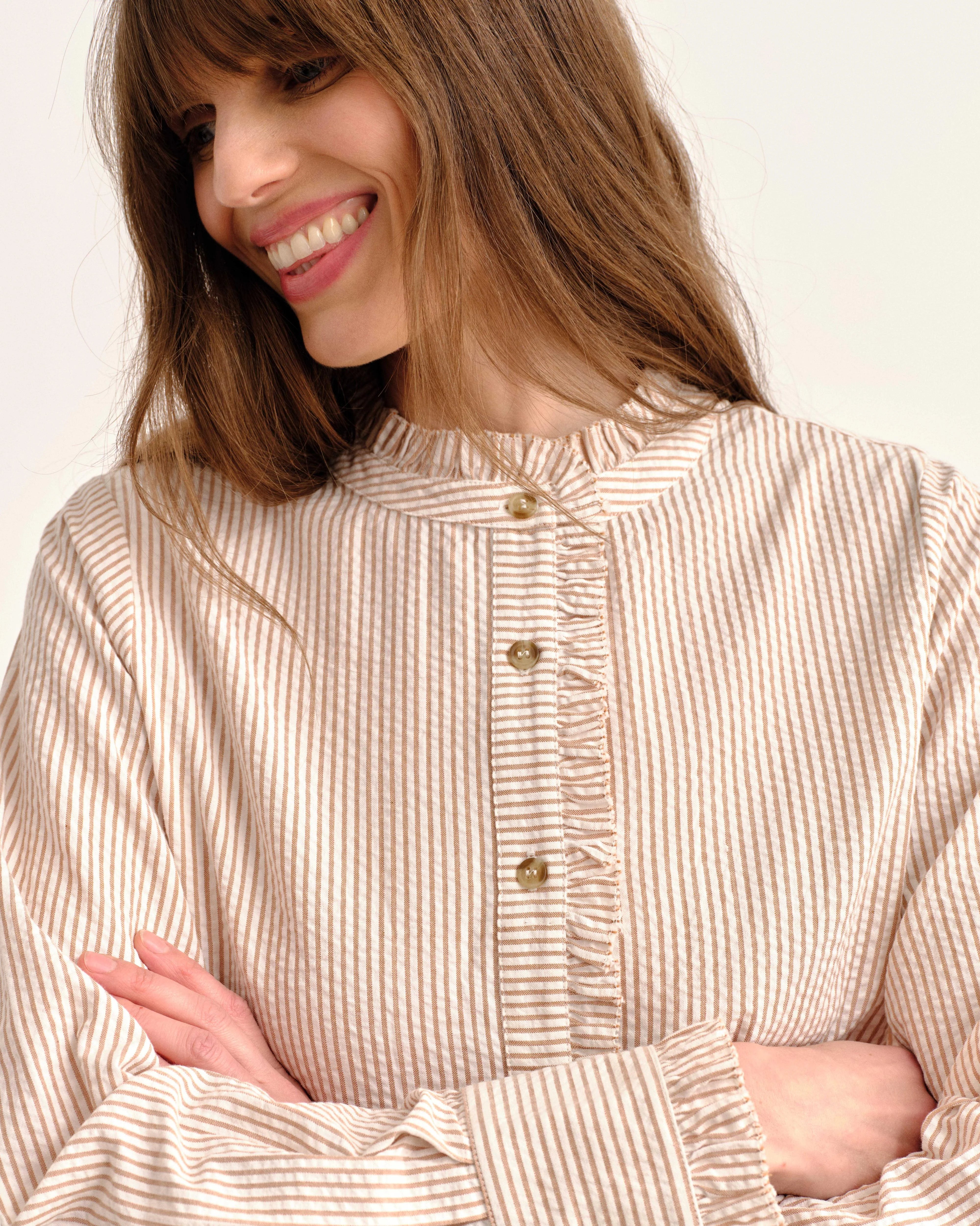 Cartolina Percy Shirt-Camel Stripe