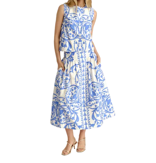 Cartolina Georgia Skirt-Faraway Print-Provence Blue