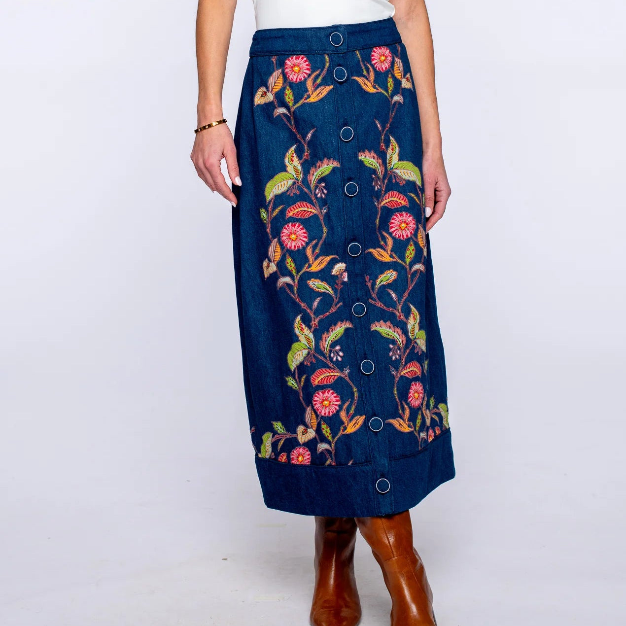 Elizabeth James Frannie Skirt | Denim Embroidery