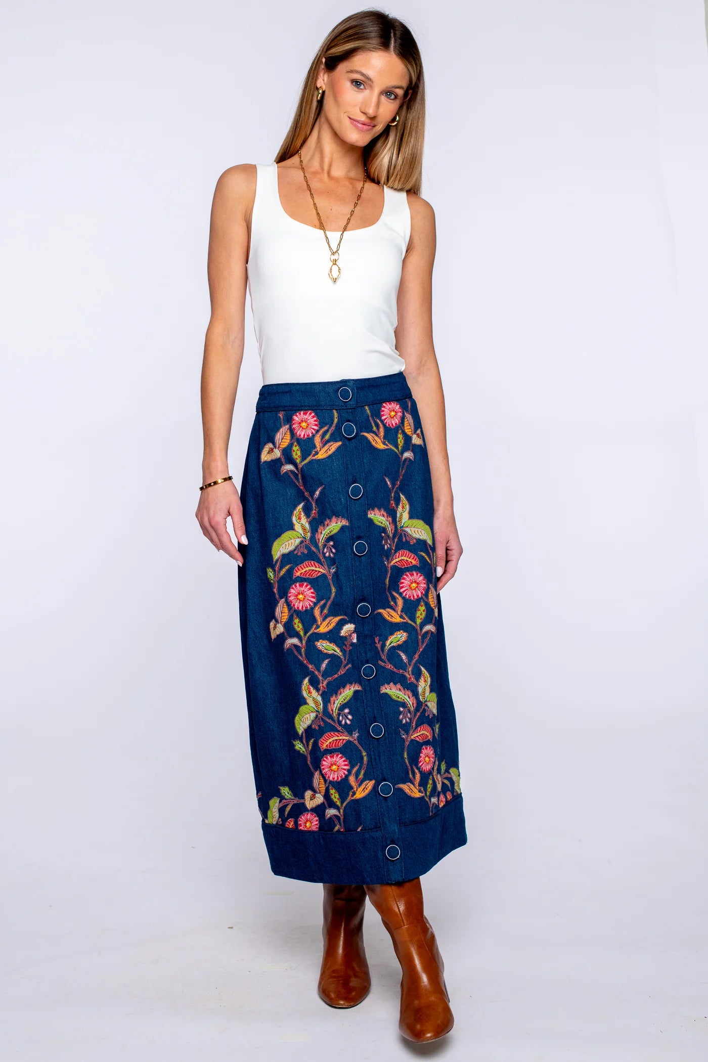 Elizabeth James Frannie Skirt | Denim Embroidery