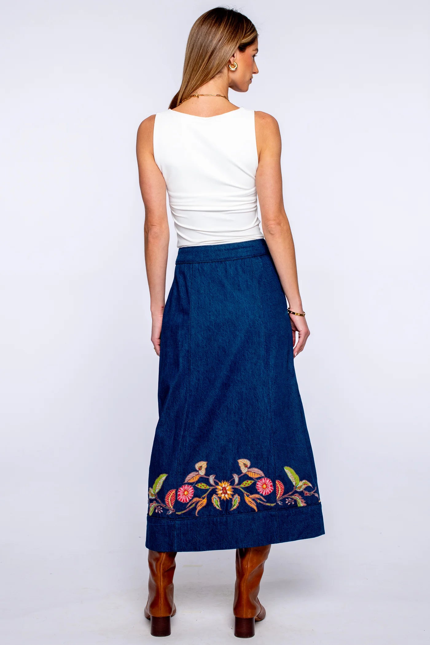 Elizabeth James Frannie Skirt | Denim Embroidery
