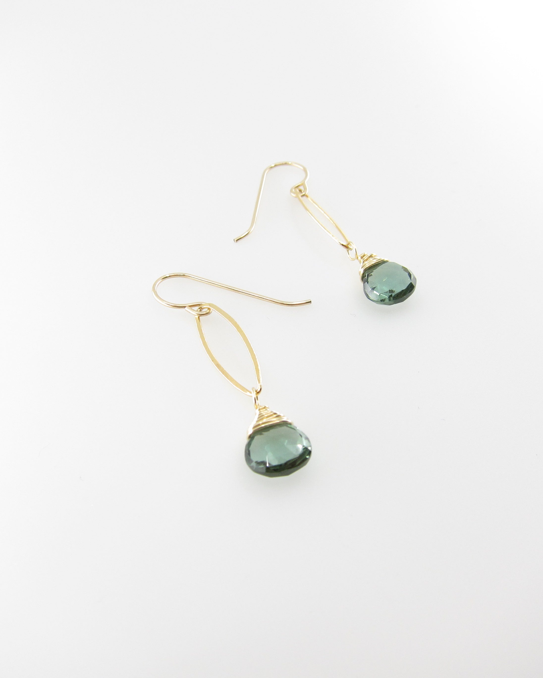J. Mills Earrings - Small Marquis Link with Indicolite Teardrop on 14k GF French Ear Wires