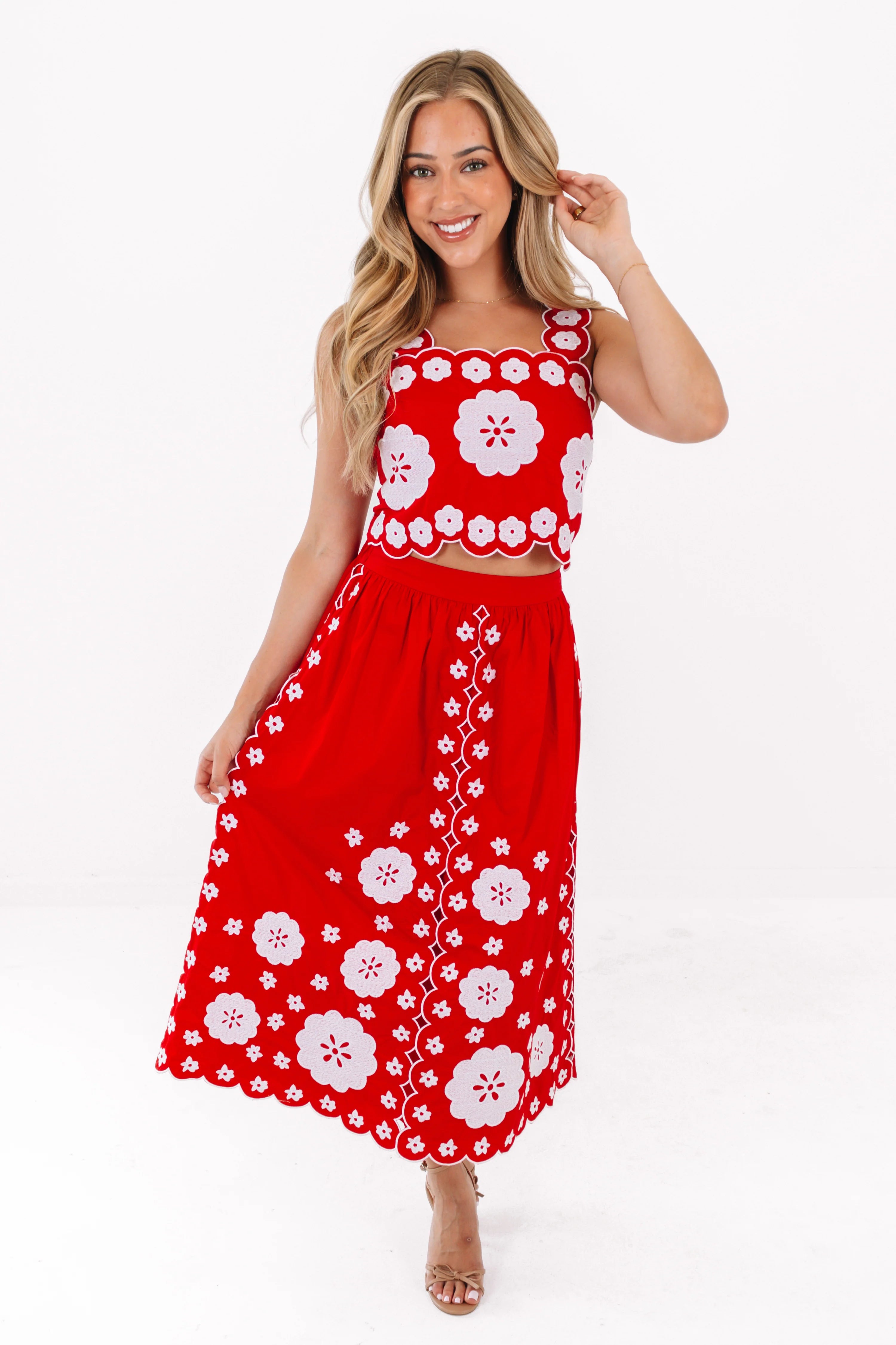 J Marie Ember Midi Skirt Set | Red