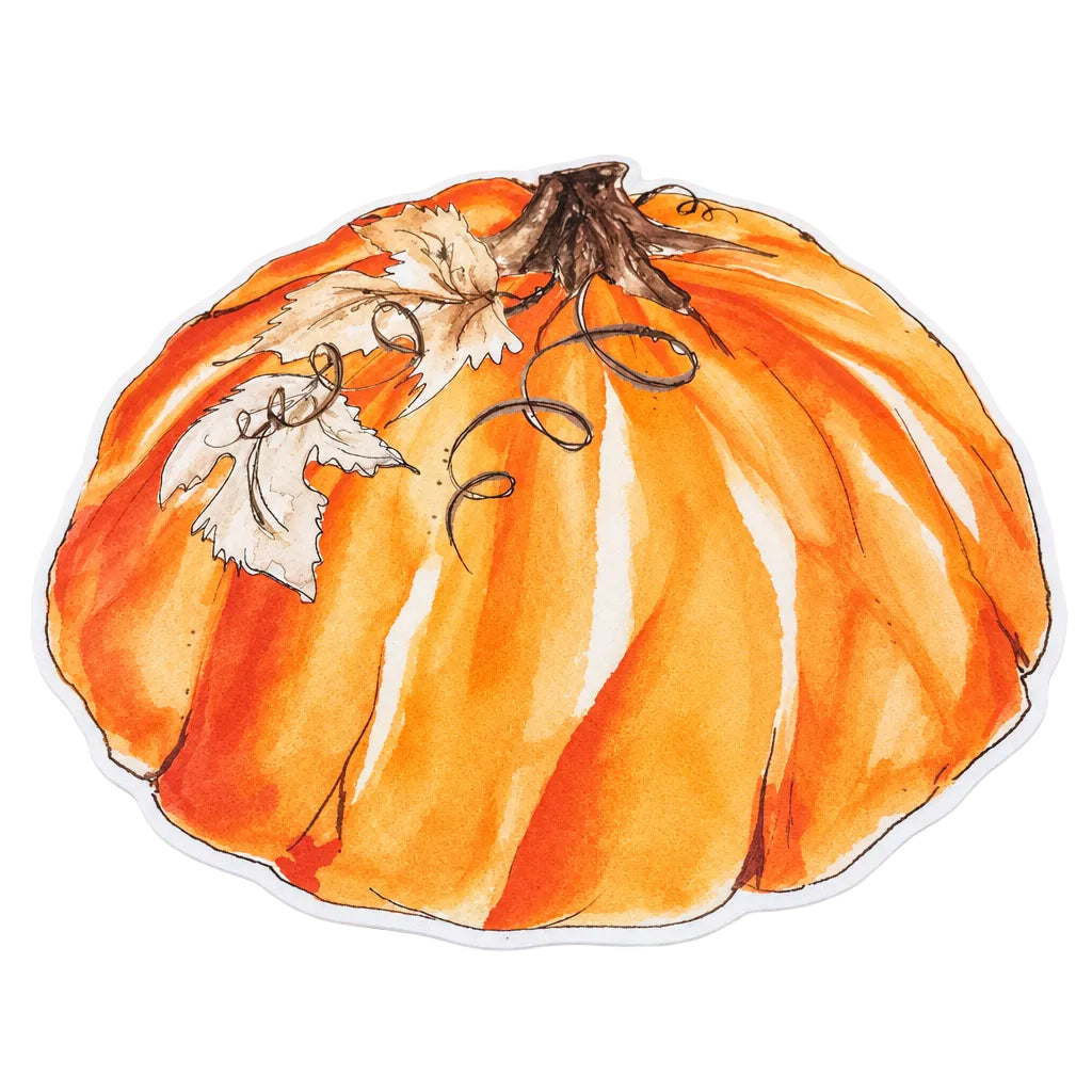 Posh Die-Cut Placemat-Handpainted Orange Pumpkin with Fall Leaves