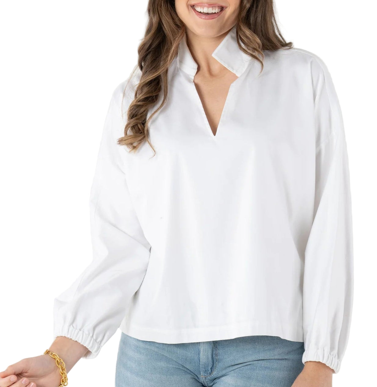 Emily McCarthy Long Sleeve Top Poppy - White Cotton Poplin