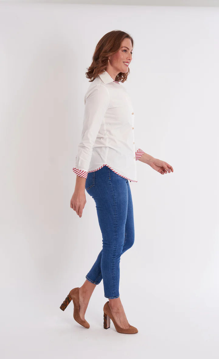 CK Bradley Bryson Button Down - White/Mulberry Stripe