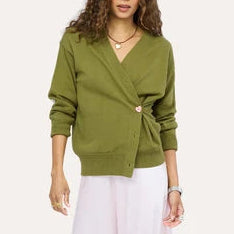 Kerri Rosenthal Jackie Cotton Cardigan | Light Army Green