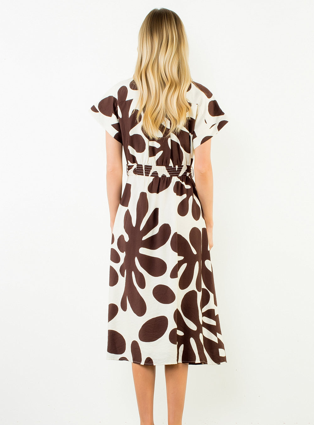 Midi Dress with Tie Waist | Brown