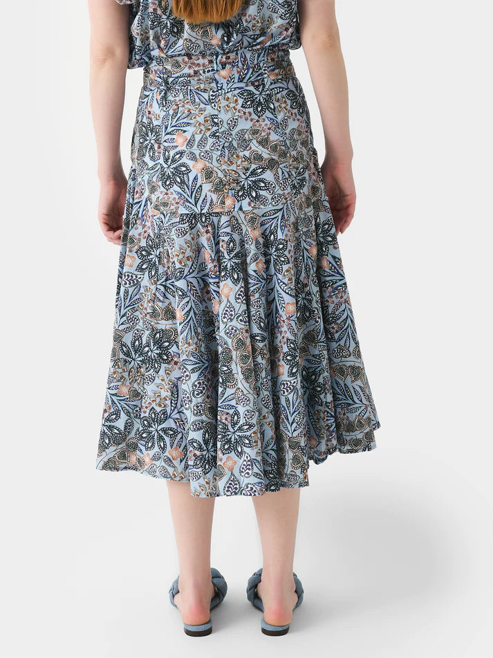 Never a Wallflower Prairie Midi Skirt - Blue Floral