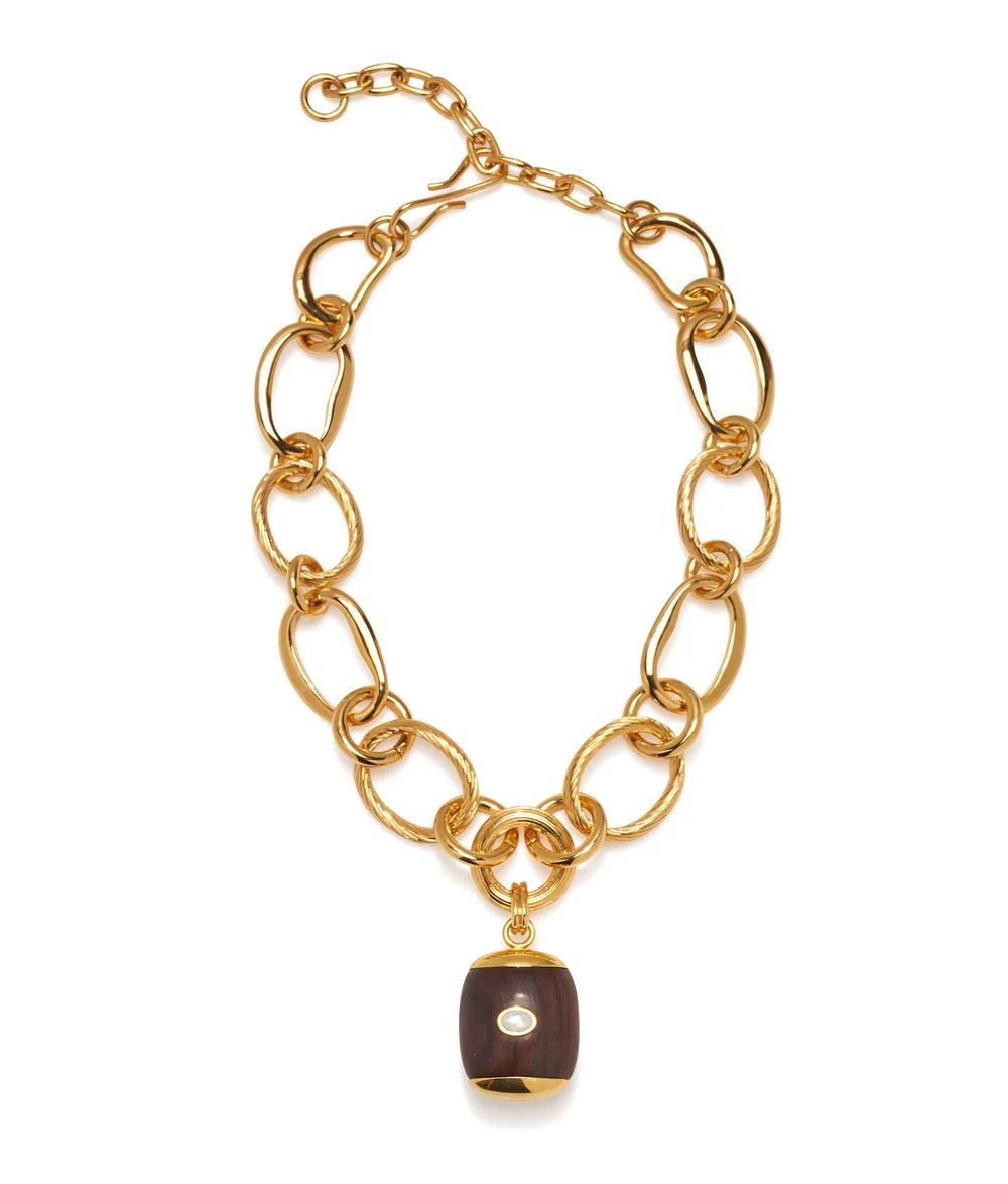 Lizzie Fortunato Beacon Charm Necklace in Acacia Wood