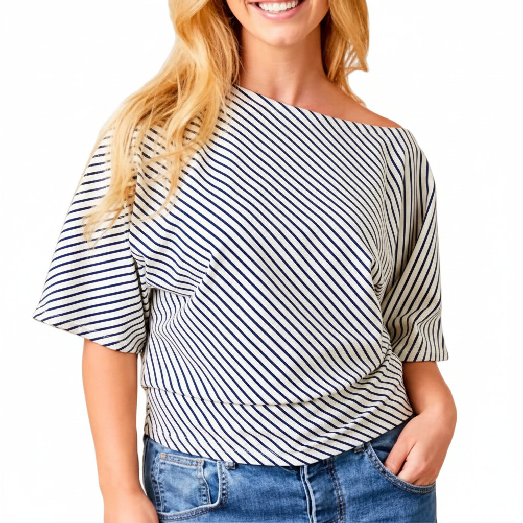 Gail Asymetric Stripe Jersey Top